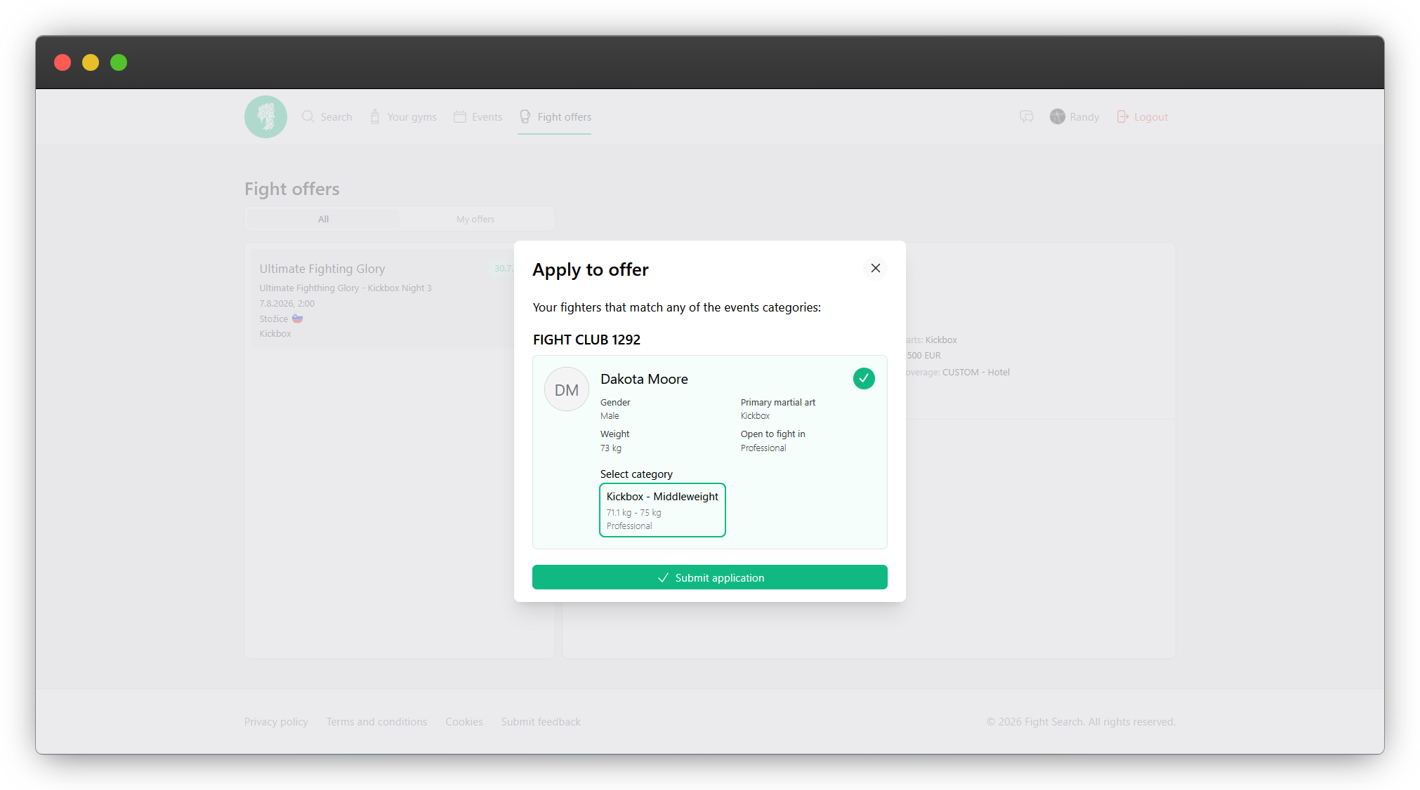 Apply fighter to fight offer workflow